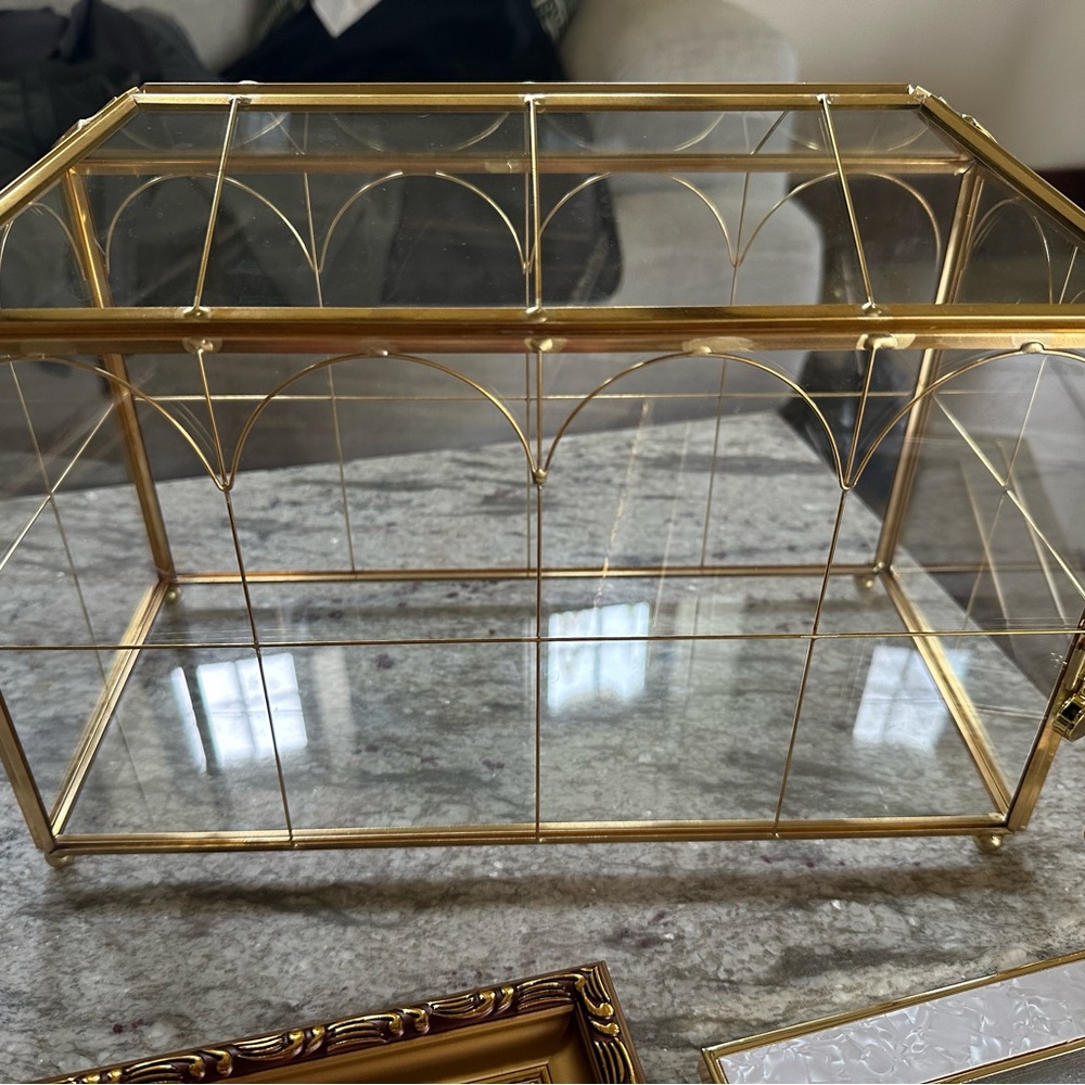 Glass Wedding Card Box with Lock, 12.6x5.9x9 inches Large Gold Card Box